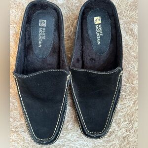 White Mountain black suede mules.  Size 7